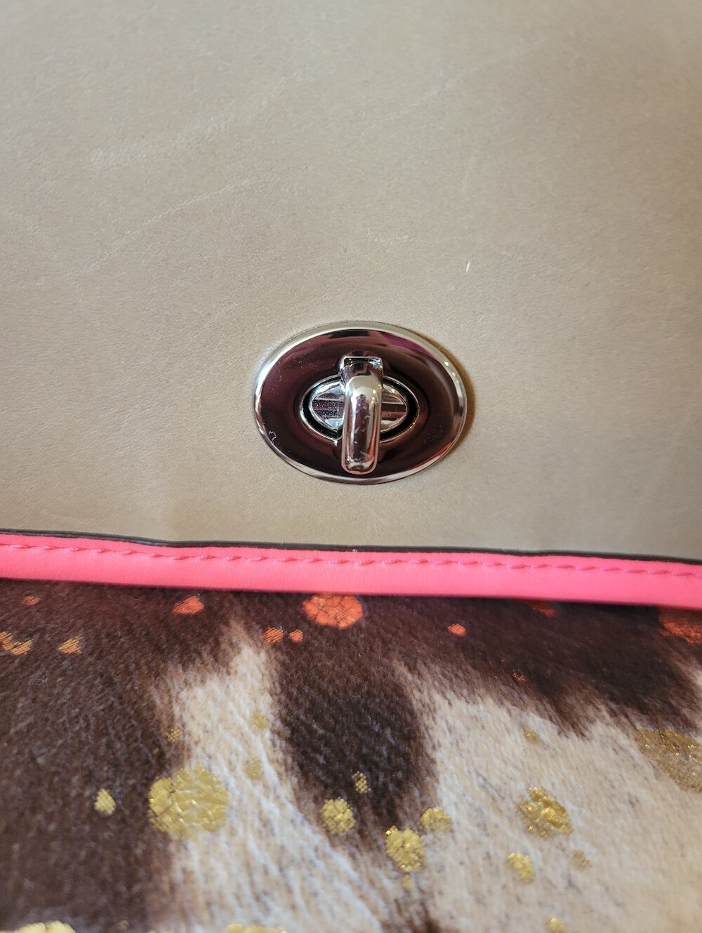 Coach Penny Archive Khaki Crossbody with Watermelon Pink Trim - Picture 4 of 8